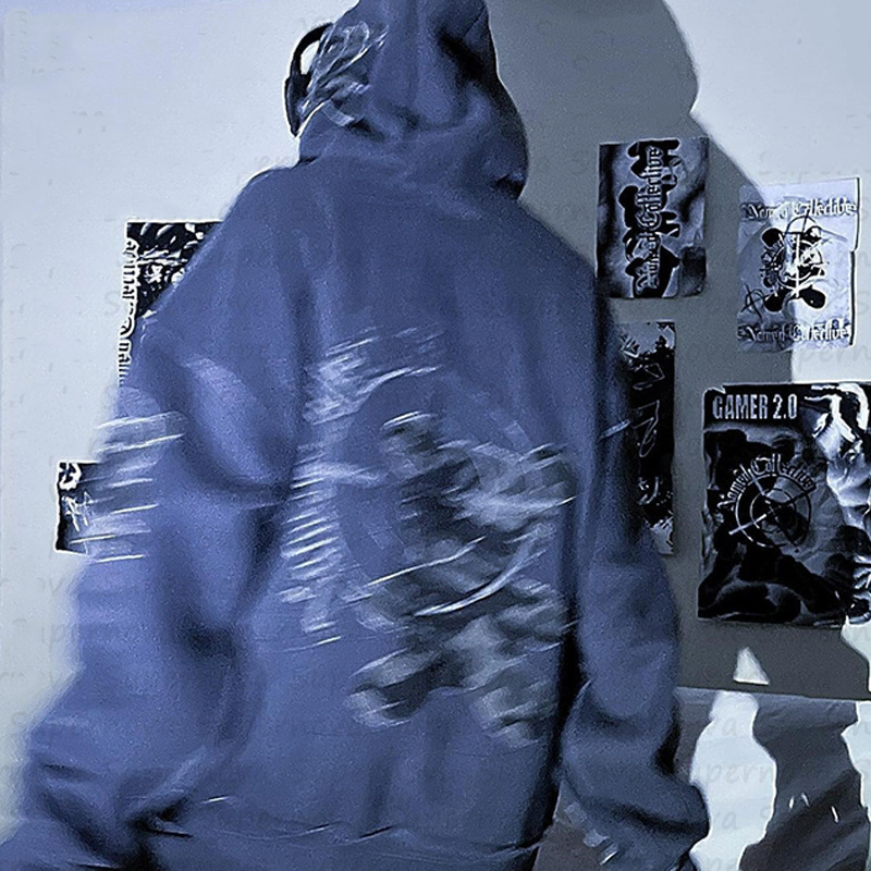 Hip Hop Embroidered Zipper Bear Print Sweatshirt Set
