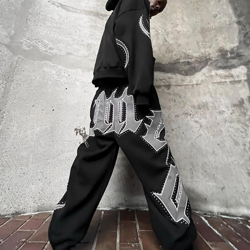 Hip-hop Zipper Hoodie + Sweatpants Sports Two-Piece Set
