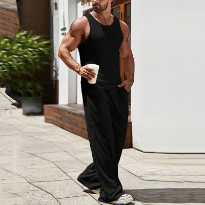 Sleeveless Knitted Vest Trousers Solid Color Sports Suit