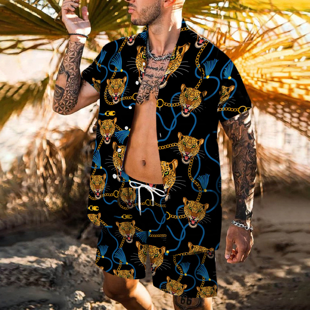 Printed Short Sleeve Beach Shirt Set