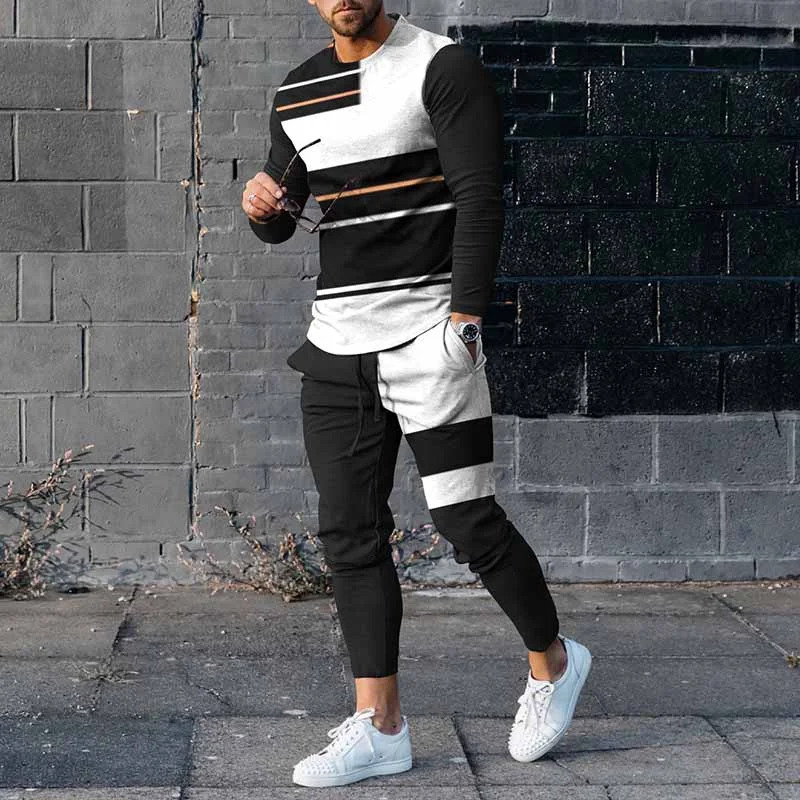 Striped Crew Neck Sweatshirt Set