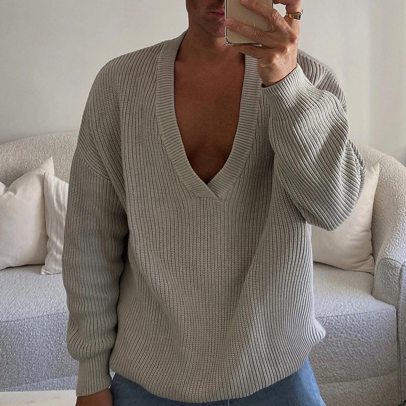 Men's V-Neck Pullover Long Sleeved Sweater