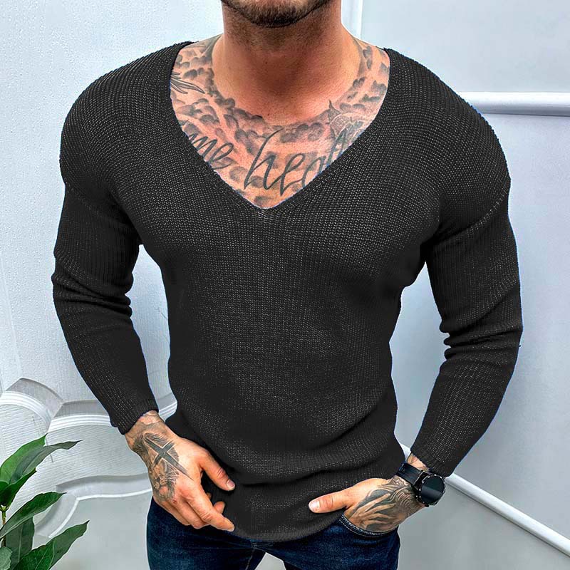 Men's V Veck Long Sleeved Thin Bottoming Sweater