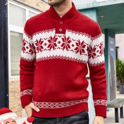 Christmas Jacquard Color Block Knitted Sweater