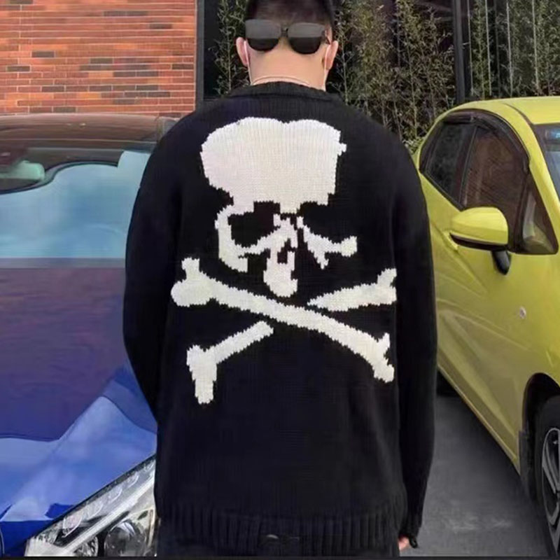 Dark Skull Distressed Crew Neck Sweater