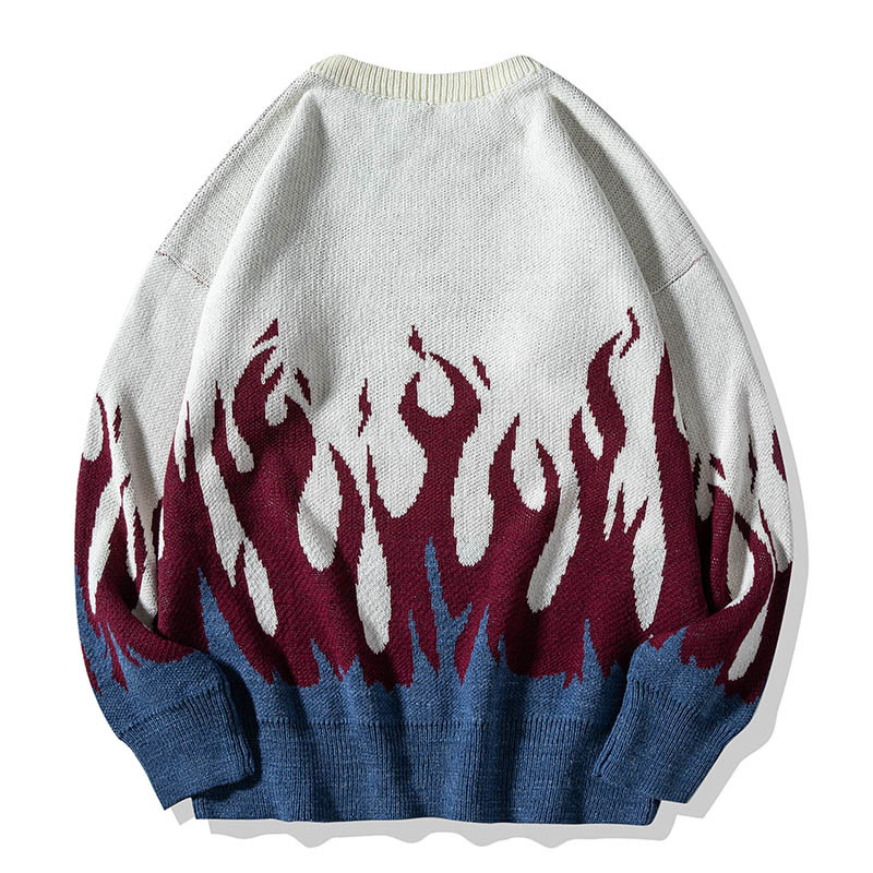 Flame Jacquard Crew Neck Pullover Sweater