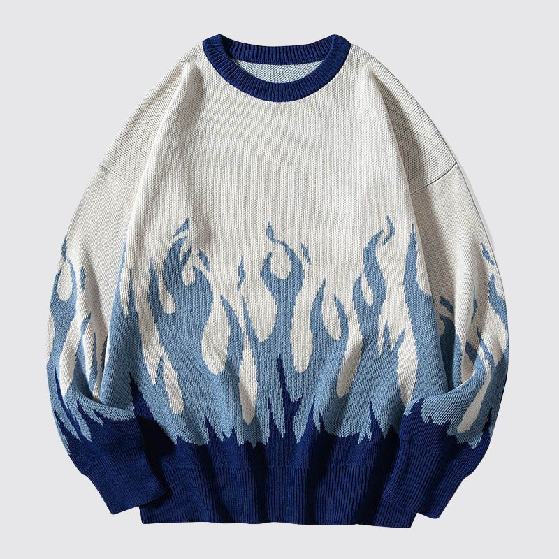 Flame Jacquard Crew Neck Pullover Sweater