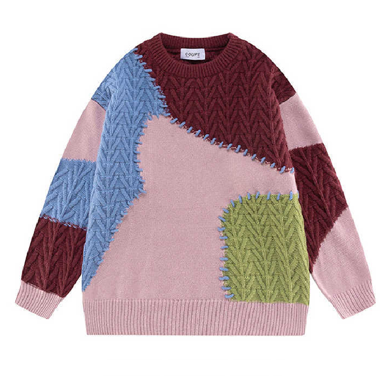 Color Block Twist Crew Neck Sweater