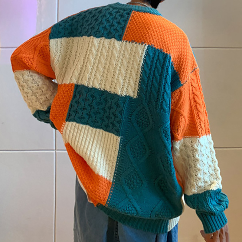 Retro Contrast Patchwork Sweater