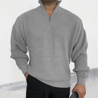 Zip Pullover Half Turtleneck Knitted Sweater