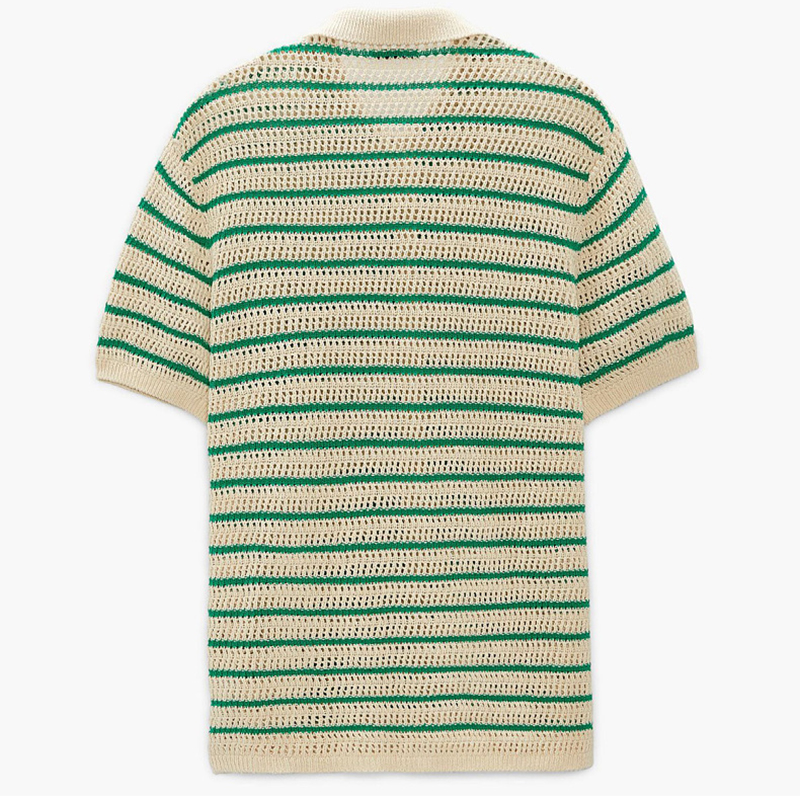 Green Lapel Striped Polo Collar T-shirt