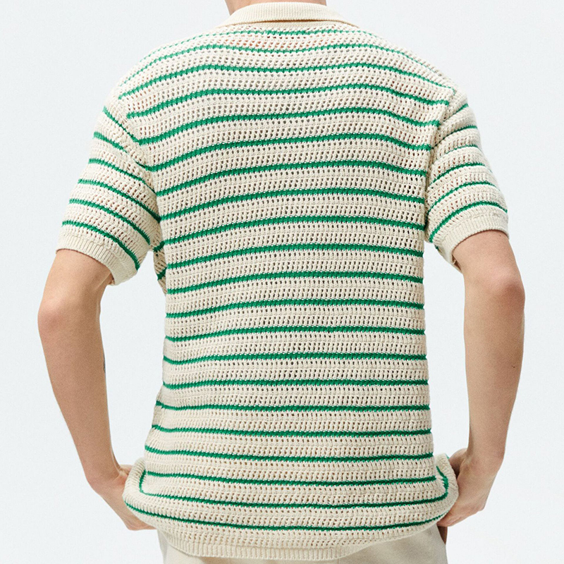 Green Lapel Striped Polo Collar T-shirt