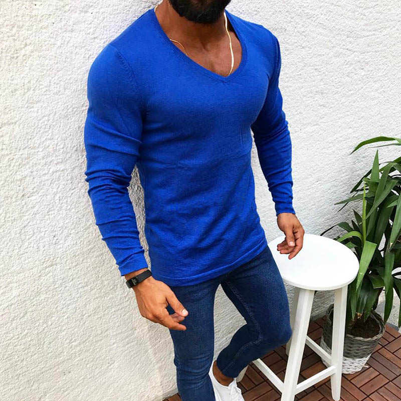 Slim Long Sleeve Round Neck Pullover T-shirt