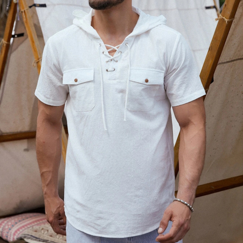 Fashion Lace-up Pocket T-shirt