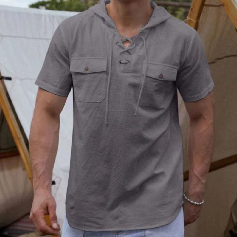 Fashion Lace-up Pocket T-shirt