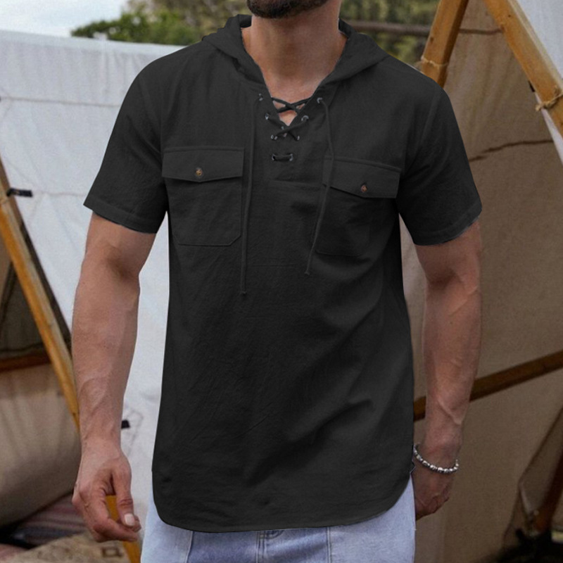 Fashion Lace-up Pocket T-shirt