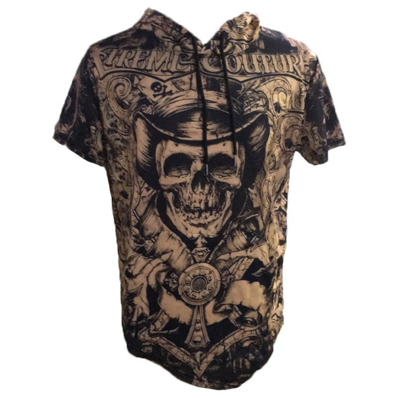 Men's Skull Print Short Sleeve Hooded T-Shirt