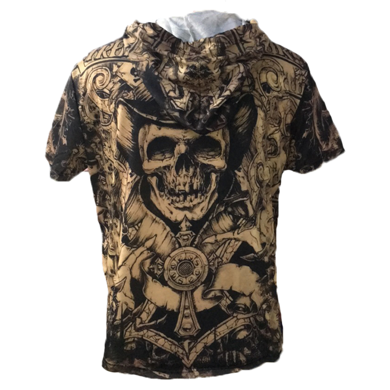 Men's Skull Print Short Sleeve Hooded T-Shirt
