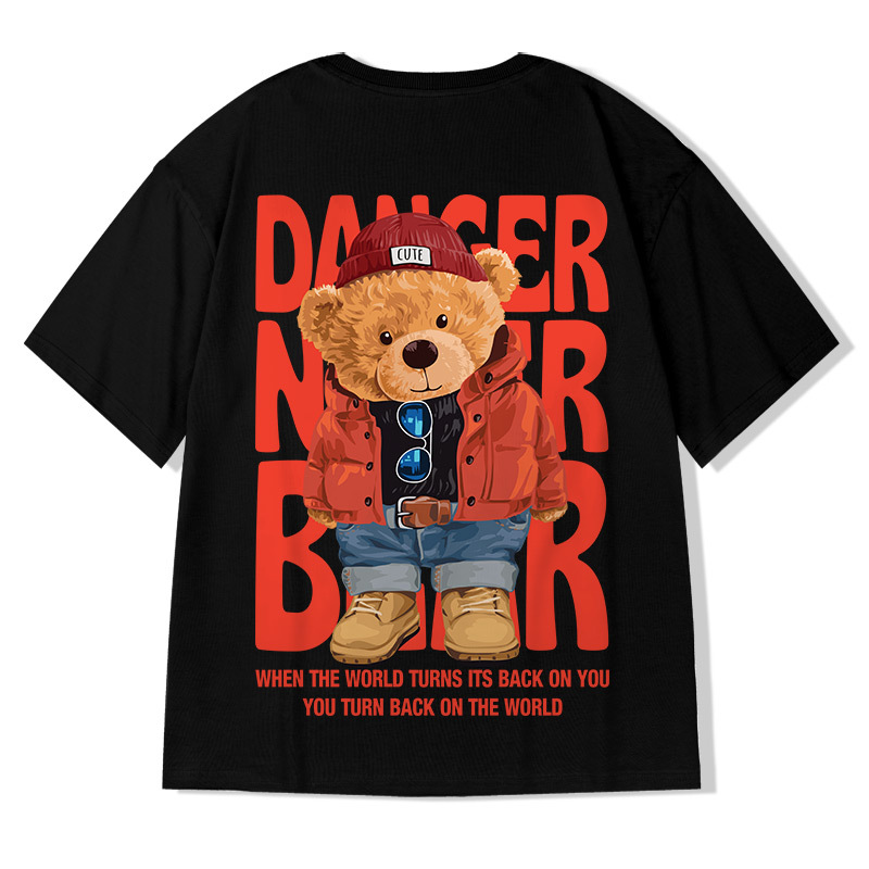 Trendy Color Contrasting Street Bear Print T-Shirt