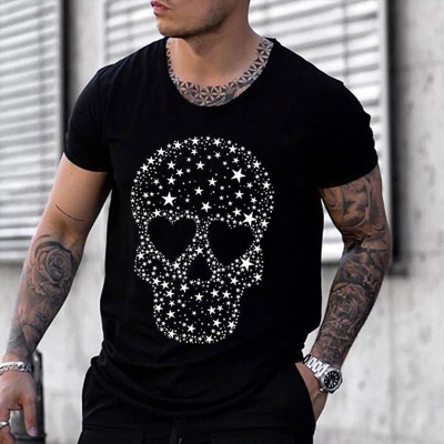 Men's Round Neck Star Skull Print T-Shirt