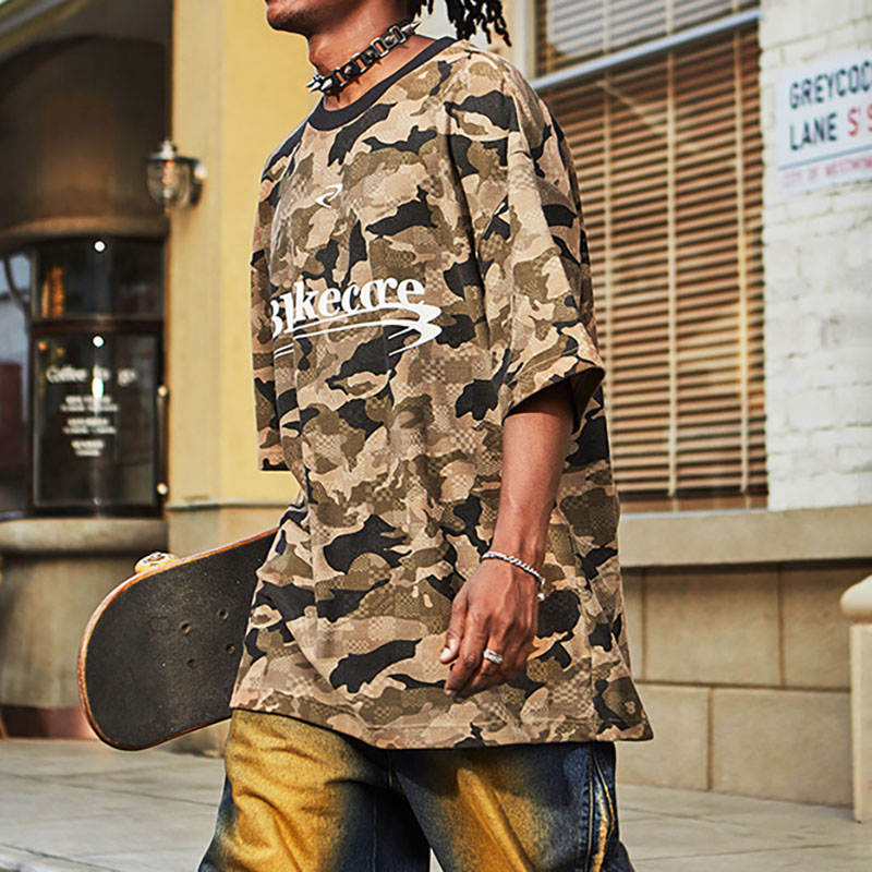 Vintage Desert Camouflage Letter Print Short Sleeve T-Shirt