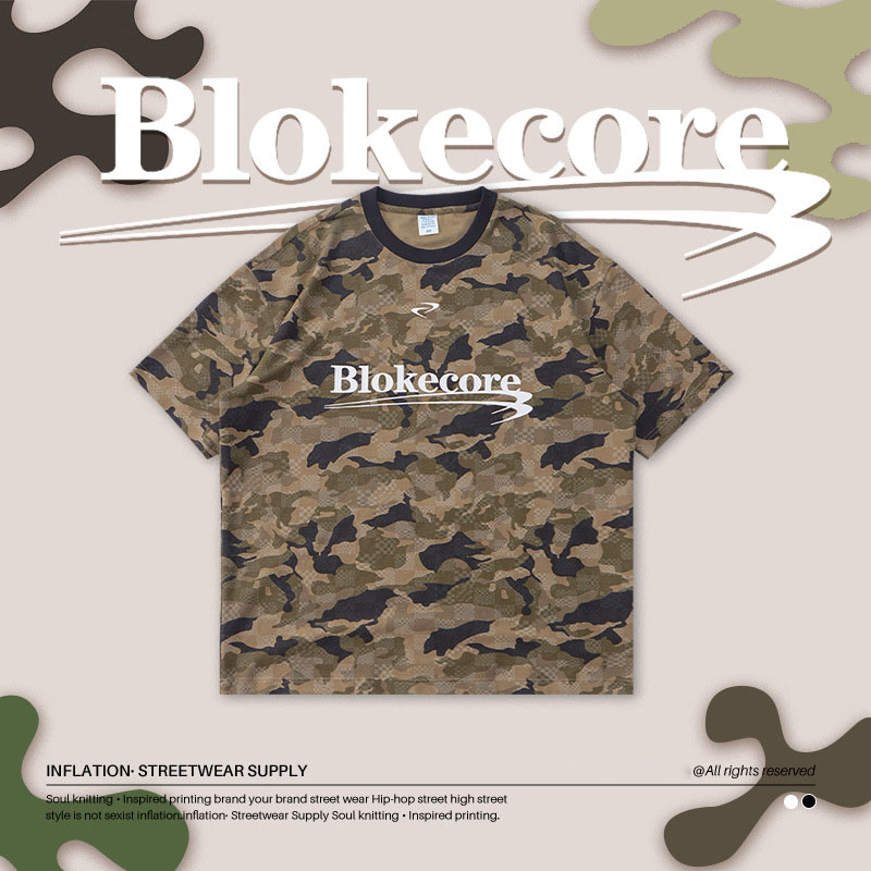 Vintage Desert Camouflage Letter Print Short Sleeve T-Shirt