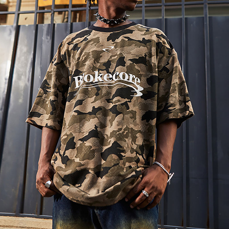 Vintage Desert Camouflage Letter Print Short Sleeve T-Shirt