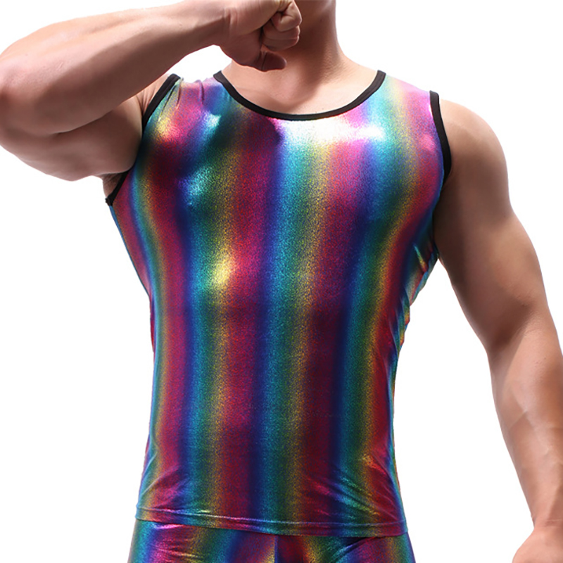 Men's Rainbow High Elastic Crew Neck Vest