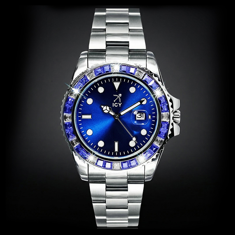 40mm Two Tone Iced Blue Dial Watch In White Gold 40mm Two Tone Iced Blue Dial Watch In White Gold