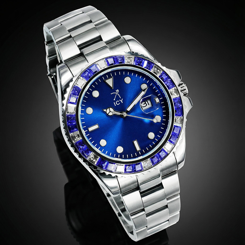 40mm Two Tone Iced Blue Dial Watch In White Gold 40mm Two Tone Iced Blue Dial Watch In White Gold
