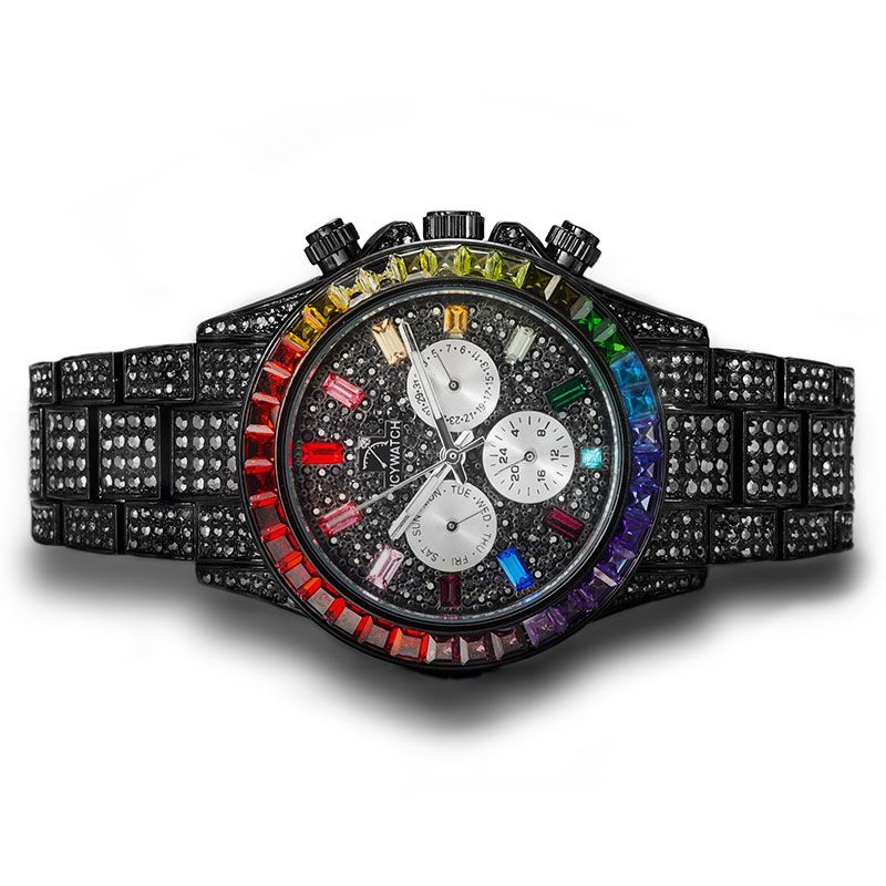 40mm Iced Rainbow Dial Watch in Black Gold