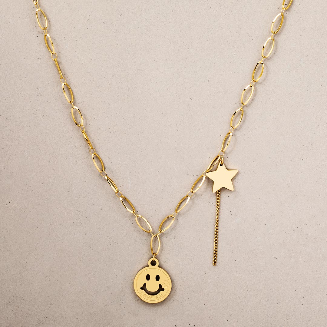 Women's Smile Face and Star Necklace