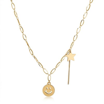 Women's Smile Face and Star Necklace