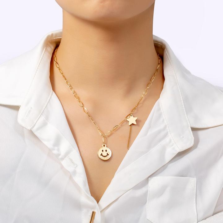 Women's Smile Face and Star Necklace Women's Smile Face and Star Necklace