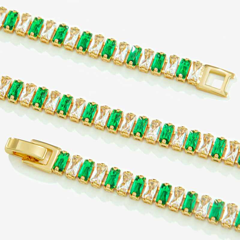 Iced Baguette Cut White & Green Stones Tennis Chain Necklace in Gold