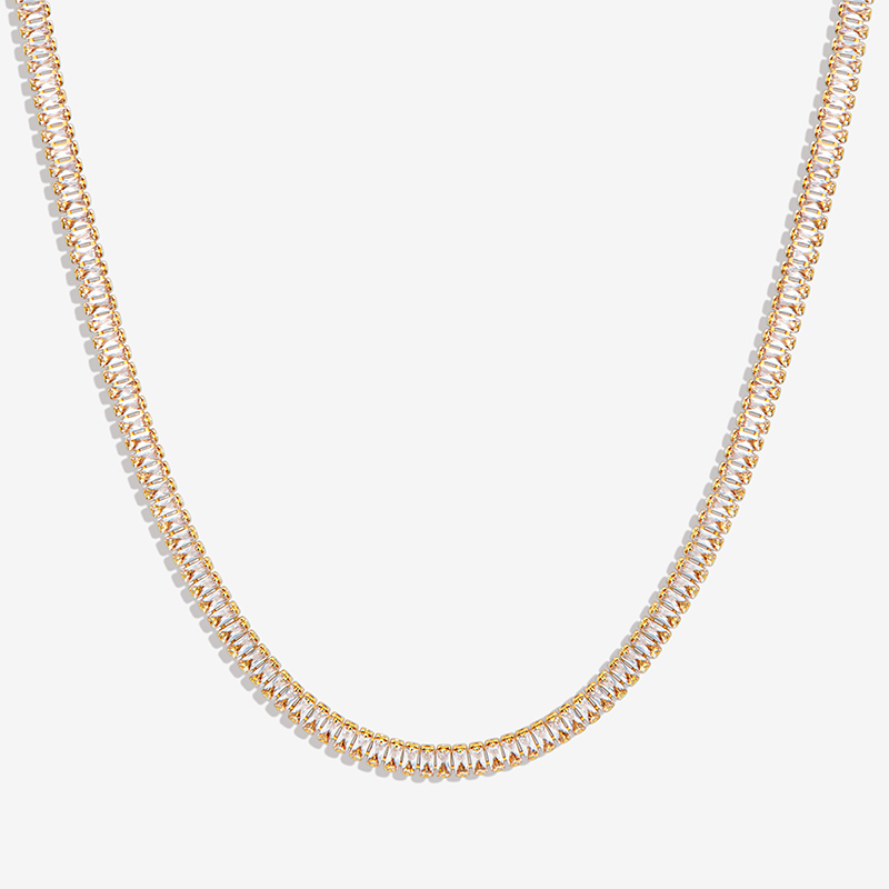 Iced Baguette Cut Tennis Chain Necklace in Gold Iced Baguette Cut Tennis Chain Necklace in Gold