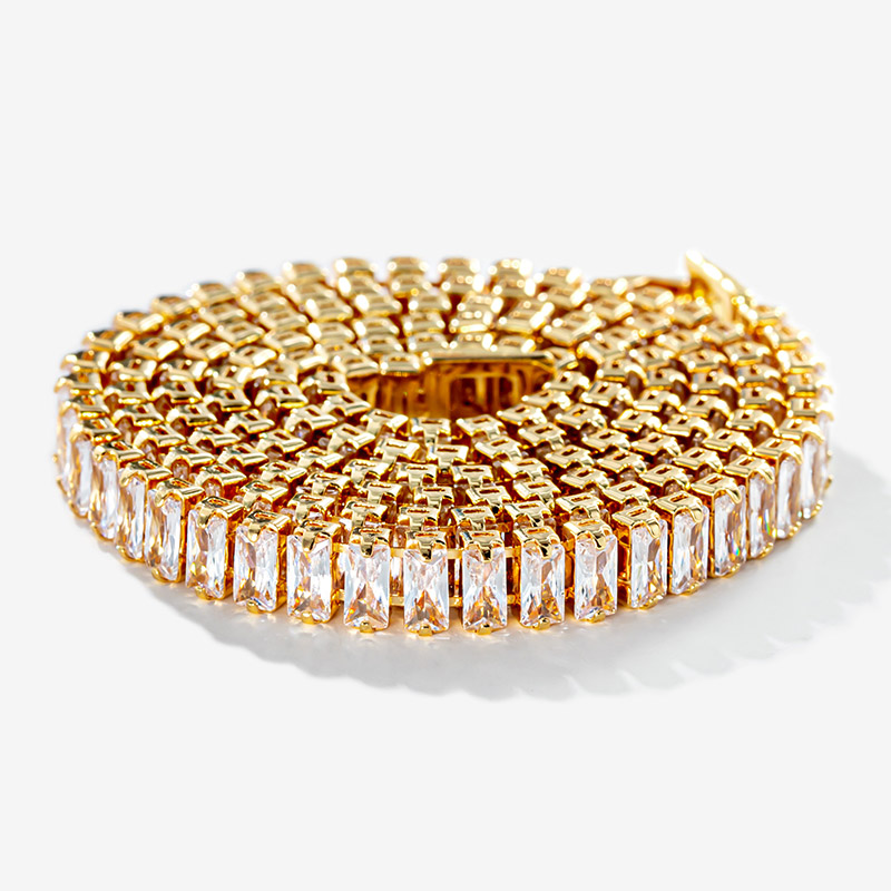 Iced Baguette Cut Tennis Chain Necklace in Gold Iced Baguette Cut Tennis Chain Necklace in Gold