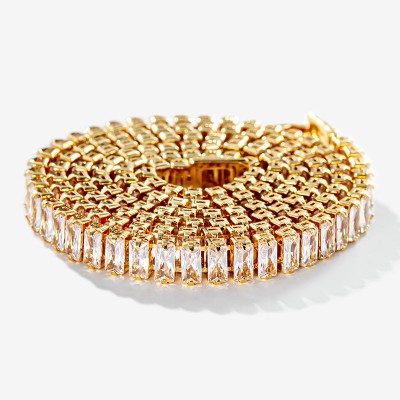 Iced Baguette Cut Tennis Chain Necklace in Gold