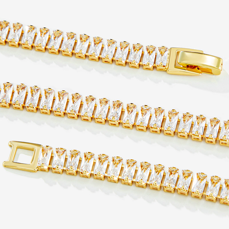 Iced Baguette Cut Tennis Chain Necklace in Gold Iced Baguette Cut Tennis Chain Necklace in Gold