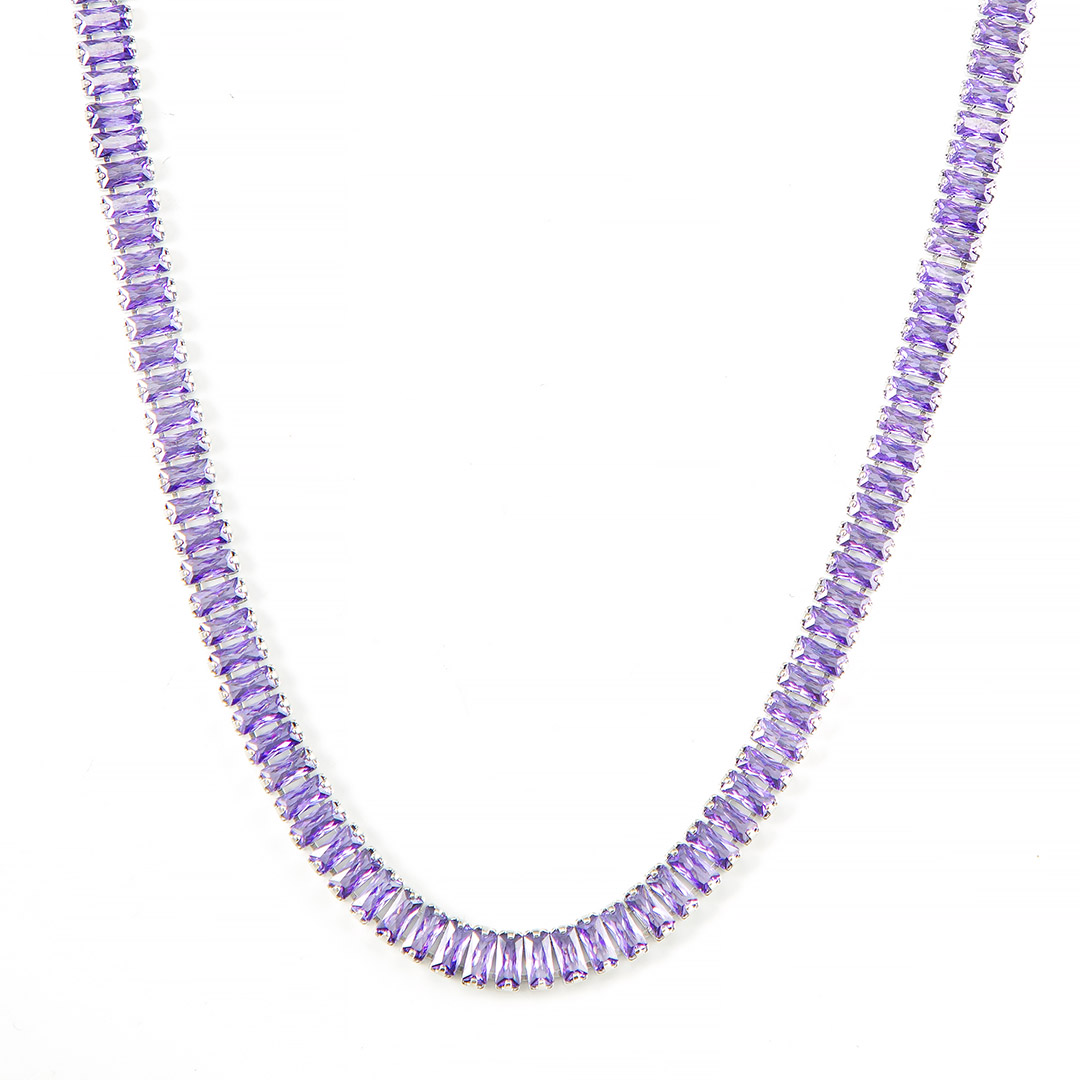 Iced Baguette Cut Purple Stones Women Tennis Chain