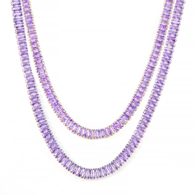 Iced Baguette Cut Purple Stones Women Tennis Chain