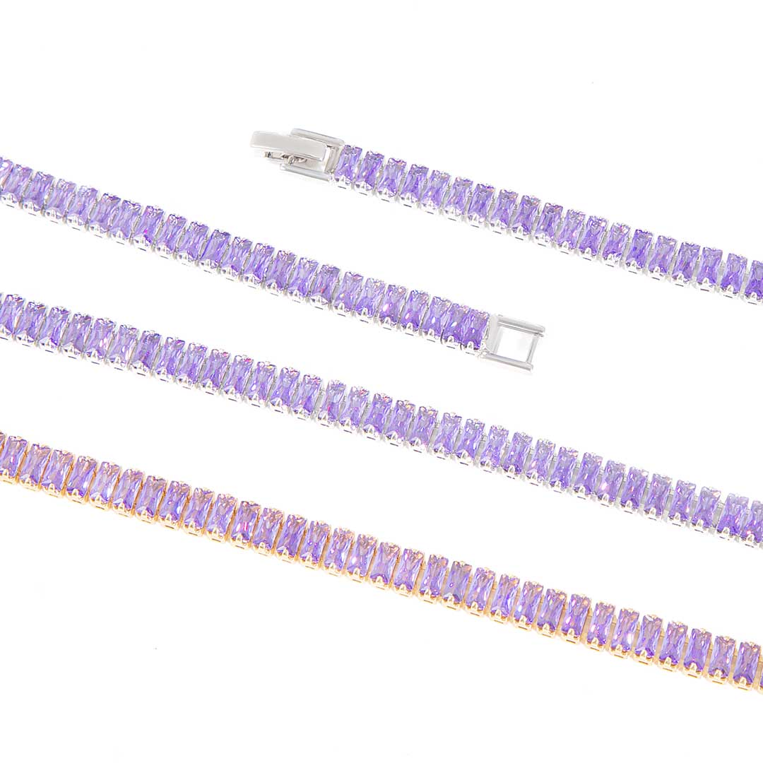 Iced Baguette Cut Purple Stones Women Tennis Bracelet