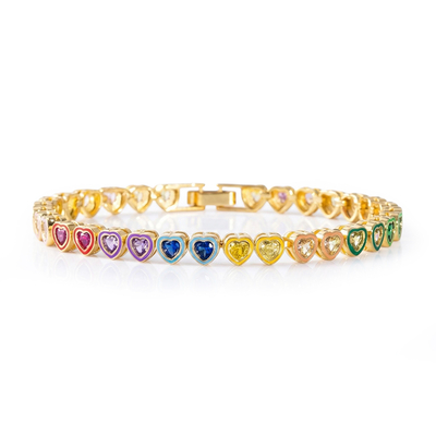 4mm Rainbow Heart-shaped Tennis Bracelet in Gold