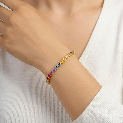 4mm Rainbow Heart-shaped Tennis Bracelet in Gold