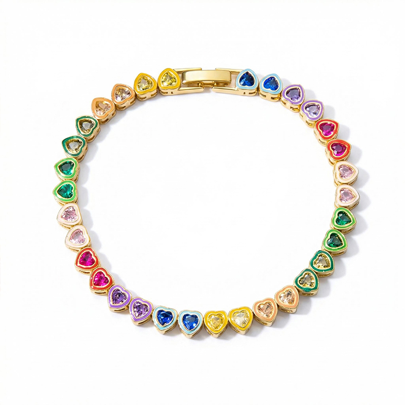 4mm Rainbow Heart-shaped Tennis Bracelet in Gold
