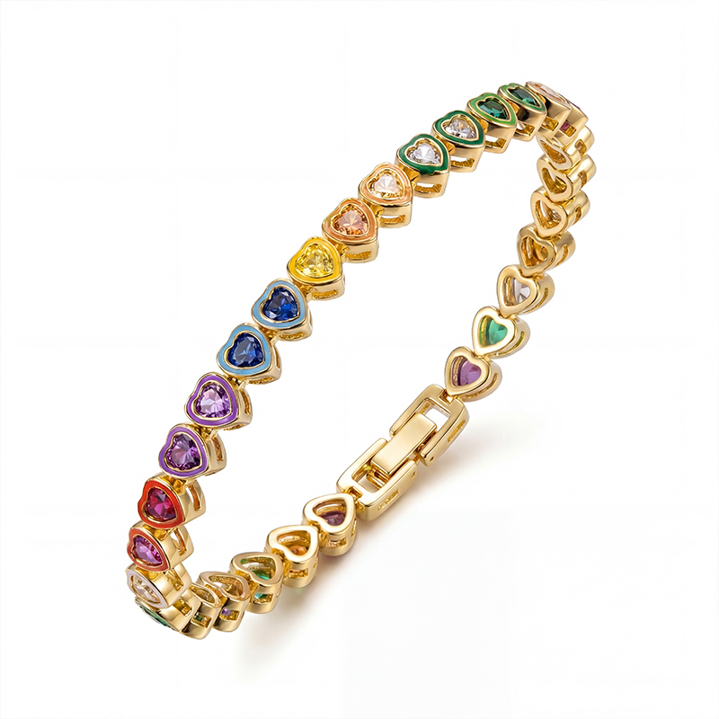 4mm Rainbow Heart-shaped Tennis Bracelet in Gold