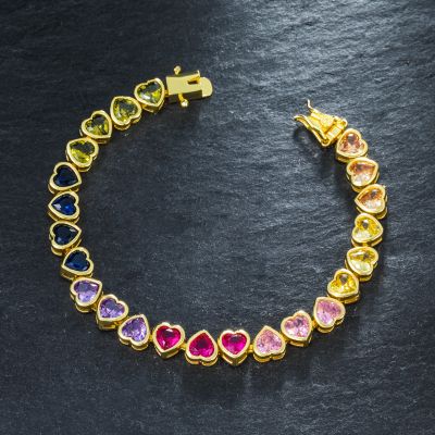 6mm Rainbow Upside Down Heart Tennis Bracelet in Gold