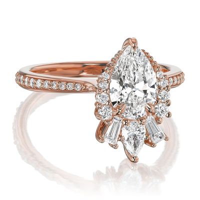 Pear Cut with Baguette Halo Engagement Ring