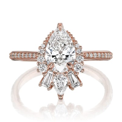Pear Cut with Baguette Halo Engagement Ring