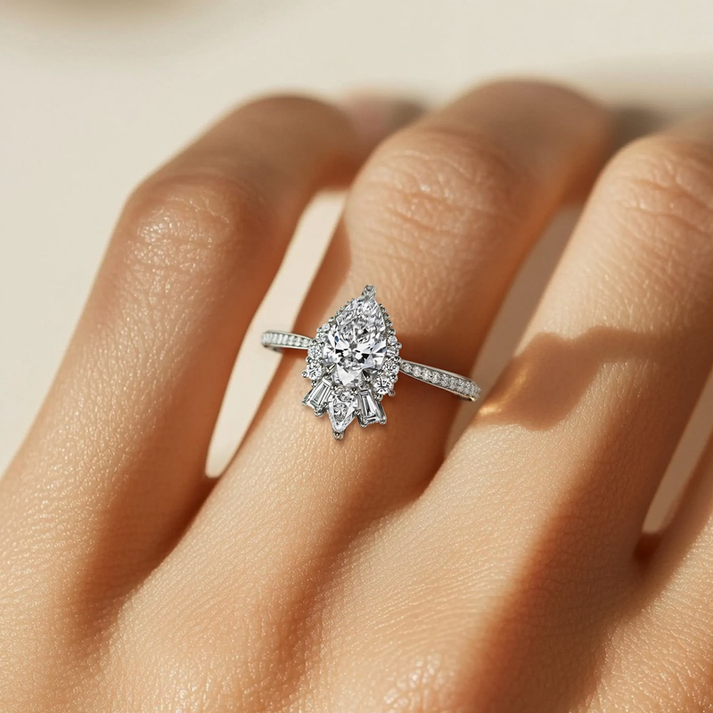 2.47CT Pear & Round Cut VVS Moissanite S925 Silver Engagement Ring 2.47CT Pear & Round Cut VVS Moissanite S925 Silver Engagement Ring